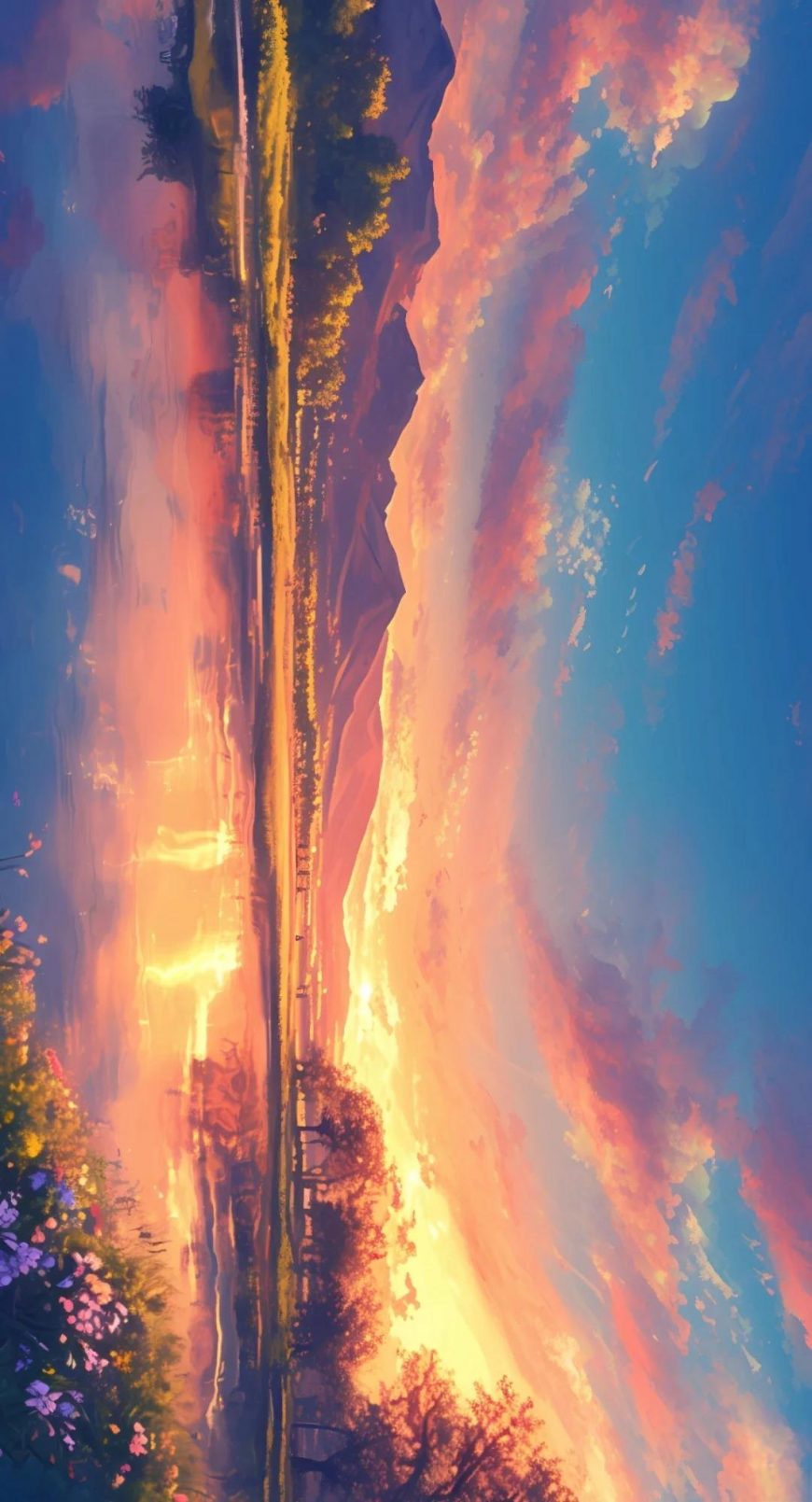夕阳映照下的湖泊唯美风景壁纸
