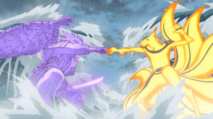 鸣人九尾模式对战佐助须佐能乎雨中激战动漫电脑壁纸