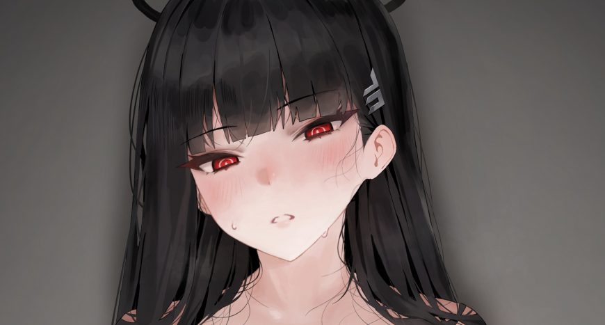 蔚蓝档案调月莉音黑发红瞳羞涩表情动漫少女电脑壁纸