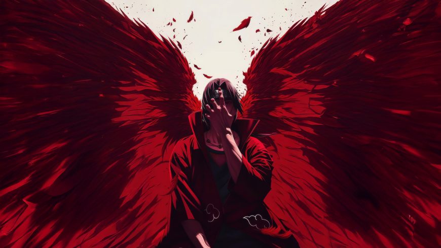 宇智波鼬红翼展开晓袍遮面暗黑氛围创意插画人物电脑壁纸