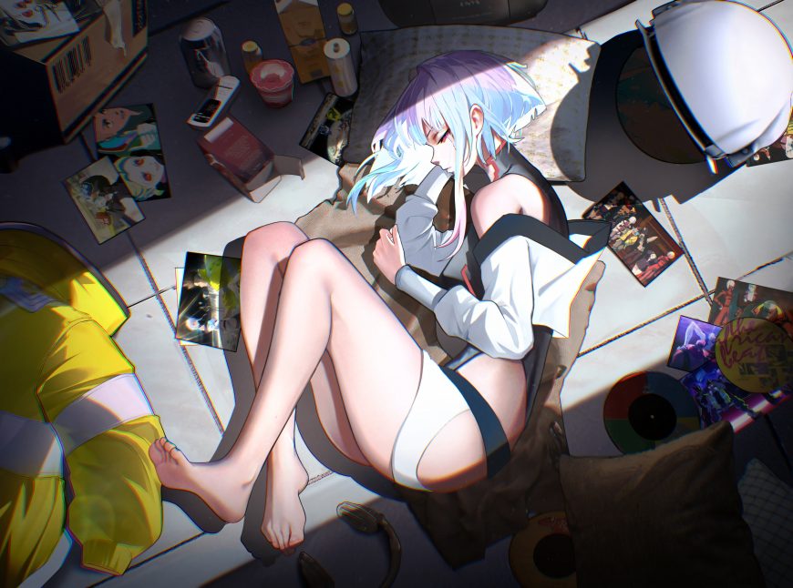 赛博朋克边缘行者露西躺卧杂物间动漫少女电脑壁纸