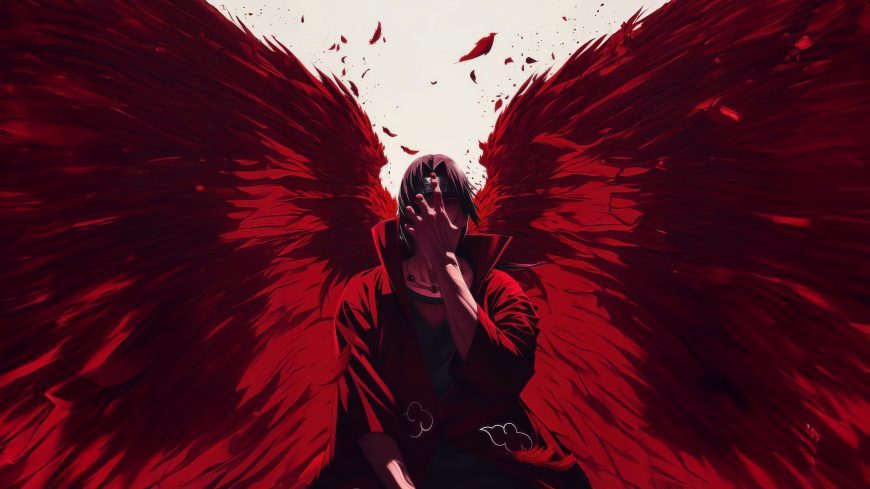 宇智波鼬红翼展开晓袍遮面暗黑氛围创意插画人物电脑壁纸