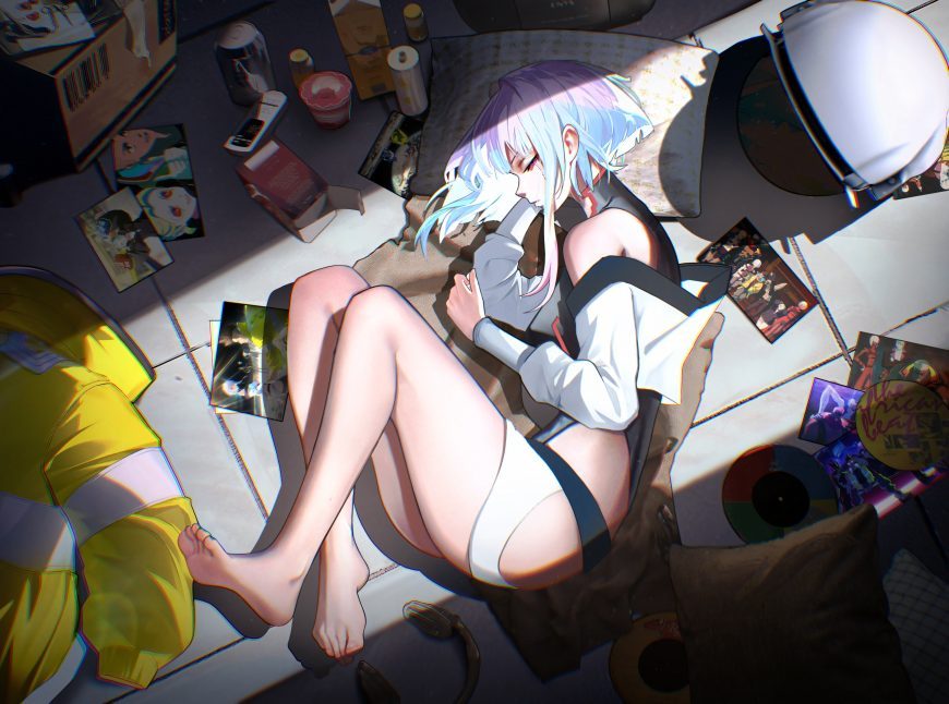 赛博朋克边缘行者露西躺卧杂物间动漫少女电脑壁纸
